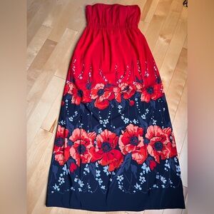MAXI DRESS casual floral strapless, size M